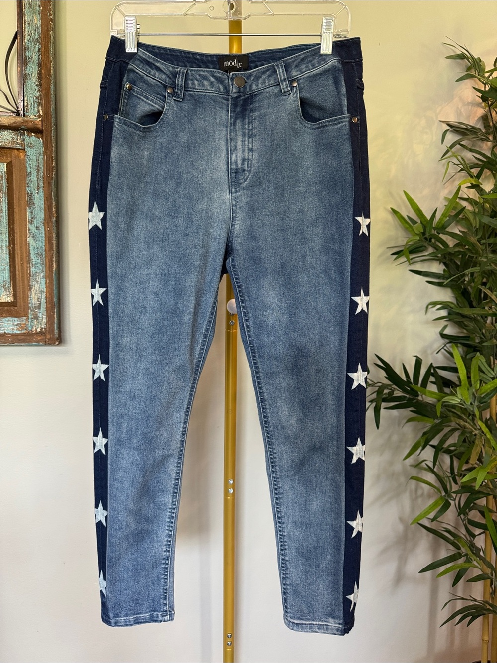 Mod x ankle Star-Striped Side Panel Skinny Jeans - Blue EUC M